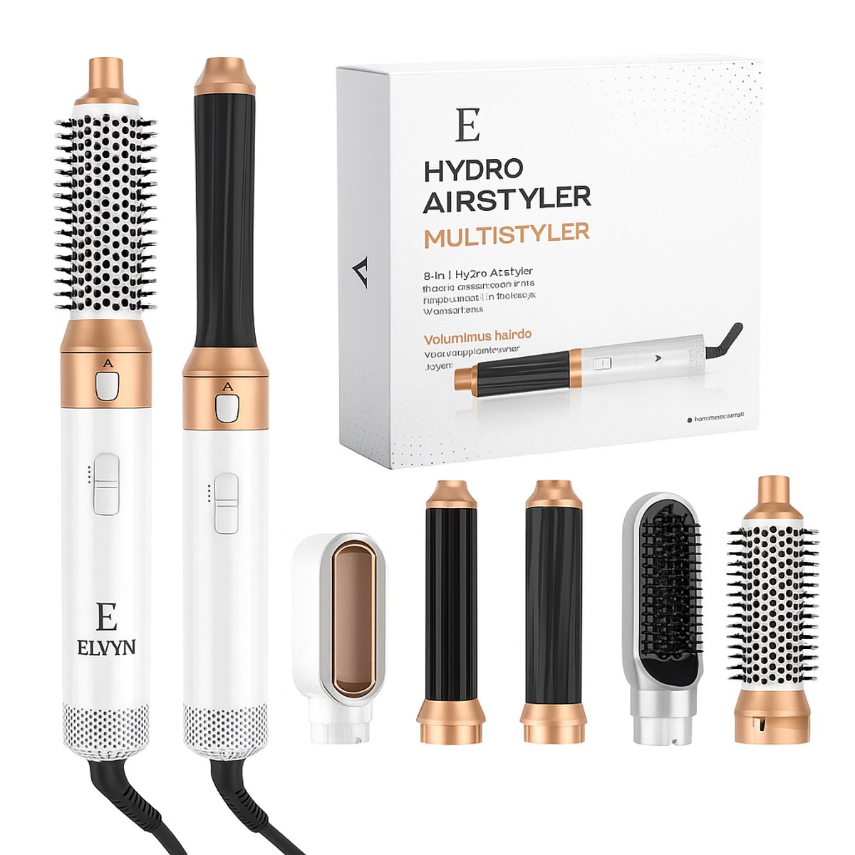 ELVYN® Föhnborstel - Airstyler - Krulborstel - Warmteborstel - 5 in 1 Multistyler - Wit