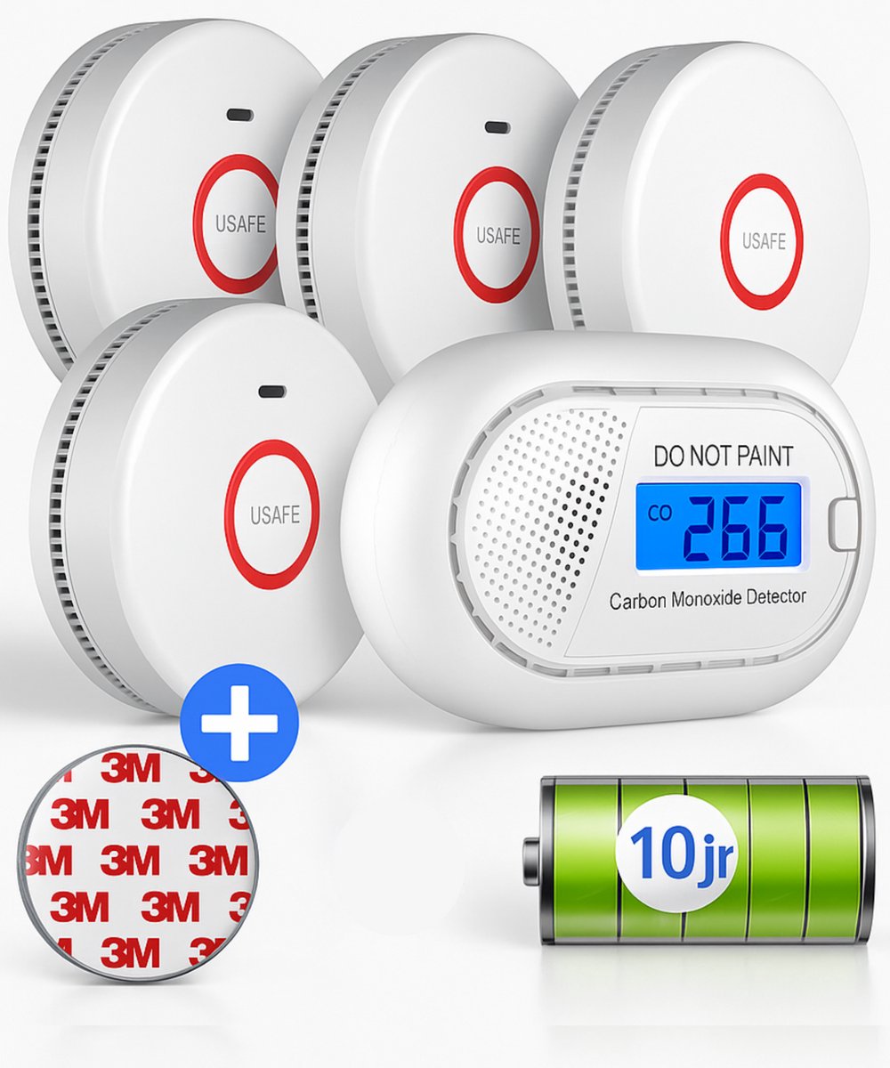 USAFE® 4 Rookmelders en Koolmonoxidemelder - Rookmelder met 10 jaar batterij - CO melder en Brandmelder met Magneetmontage