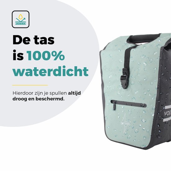 Voltano E-bike Shopper Enkele Fietstas - Mintgroen / Zwart - 27 Liter - 100% Waterdicht - Extra Schouderband van Voltano — afbeelding 2