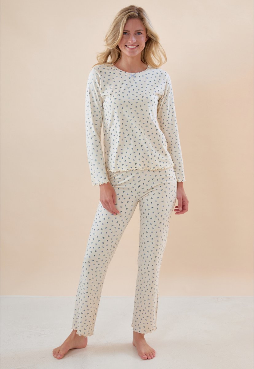 Little Label - emma pyjama dames - roosjes blauw - S/ 36 - extra zachte bio-katoen
