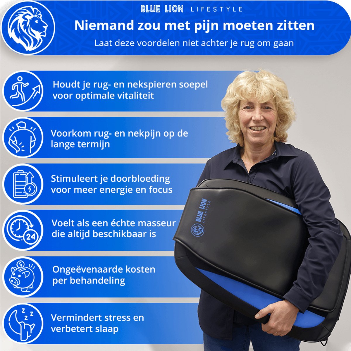Blue Lion Rug Massagekussen - Massage apparaat - Shiatsu massagestoel - Elektrisch - warmtetherapie – foto 7