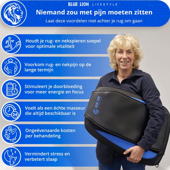 Blue Lion Rug Massagekussen - Massage apparaat - Shiatsu massagestoel - Elektrisch - warmtetherapie