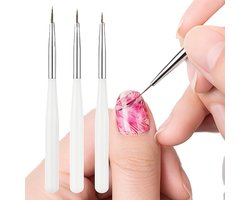 Nagel Decoratie Kwast Set – 3-delige Professionele Nail Art Penselen | Wit | Voor Gelnagels, Manicure & Pedicure