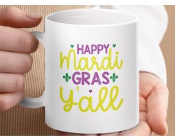 Mok Happy Mardi Gras Y'all Mok, Feestelijke Mok, Viering Mok, Mardi Gras Cadeau, Mok voor Feest, Kleurrijke Mok