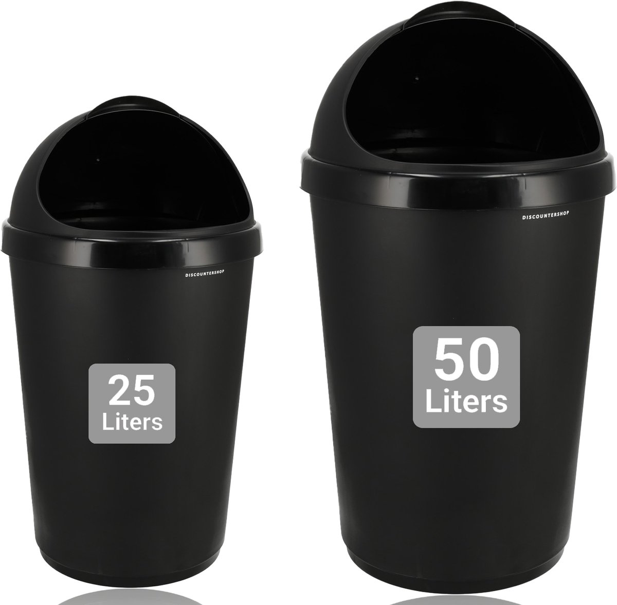 Prullenbak Set 50L & 25L Zwart – Kunststof Vuilnisbakken met Deksel – Ronde Afvalemmers voor Keuken, Badkamer, Huishouden & Kantoor – Afvalbakken Set