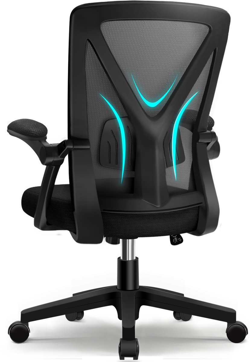 Elekiatech Ergonomische Bureaustoel - Bureaustoel - Bureaustoelen voor Volwassenen - opklapbare armleuningen-150 Kg - Zwart