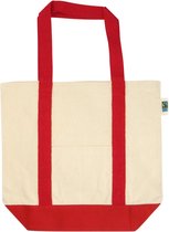 25 sacs cabas Fairtrade , coton robuste OEKO-TEX , fond et poignées colorés, écru/rouge