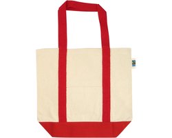 25 stuks Superstevige Shopper tas - OEKO-TEX/Fairtrade katoen gekleurde bodem en hengsels - ecru/rood