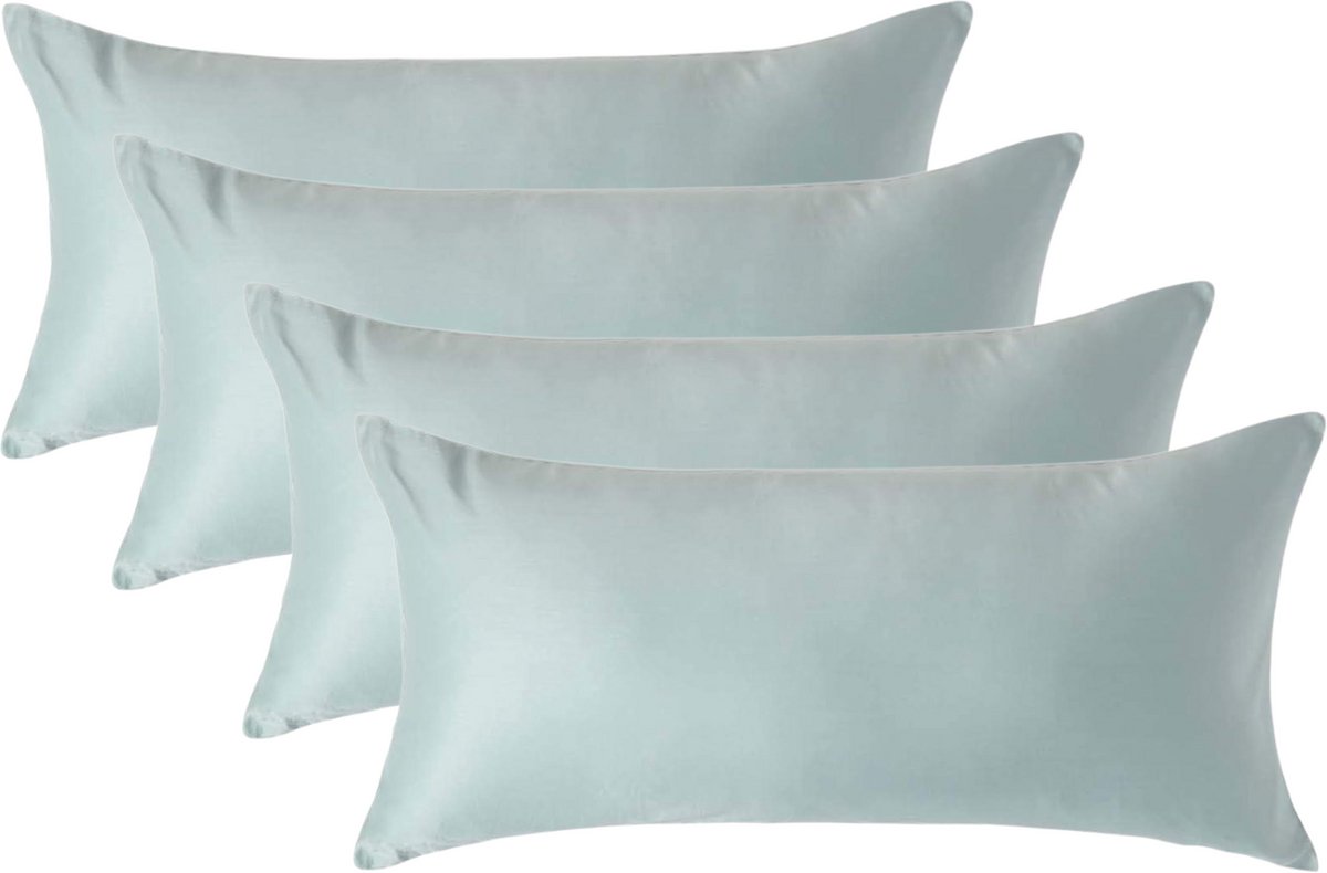 Homescapes Biologisch Kussensloop 40x80 cm – Set van 4 – Eendenei Blauw – 100% Egyptisch Katoen Satijn – Draaddichtheid 400