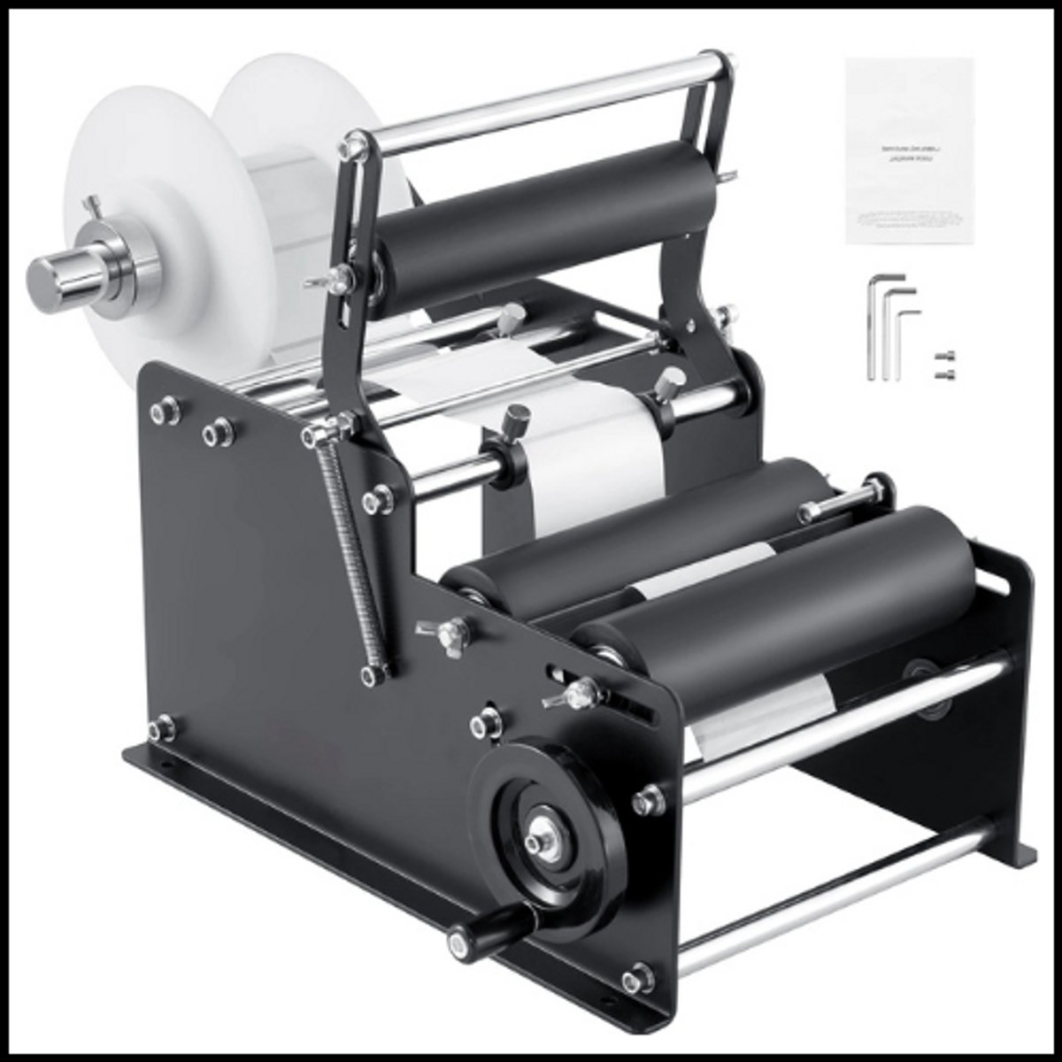 Handmatige Etiketteermachine Ronde Flessen - 15-20 Stuks per Minuut - Diameter 20-120 mm - Instelbare Etikettenbreedte 10-130 mm - Roestvrij Staal - Met Drukstang - Ergonomisch Ontwerp