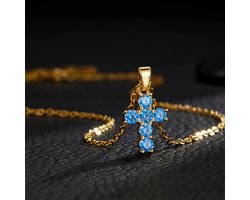 VANDAAG VERZONDEN - Ketting - Kruis - Diamanten - Goud - Christelijk - Jezus - Blauw