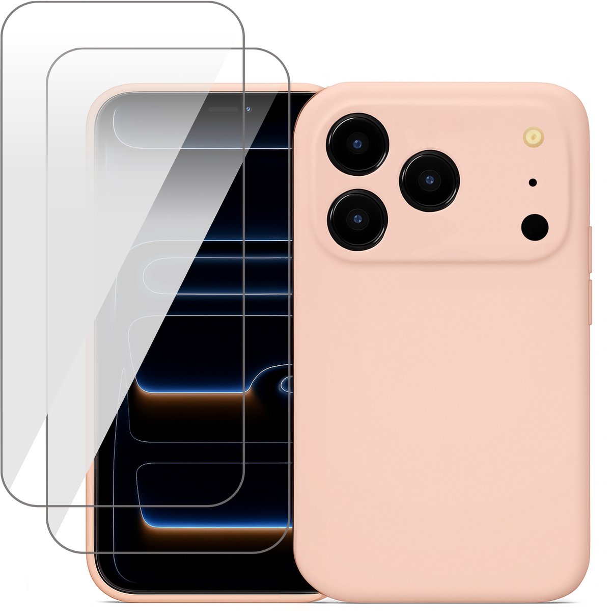 Hoesje geschikt voor iPhone 17 Pro Max - 2x Screenprotector Glas - Mat Back Case Roze