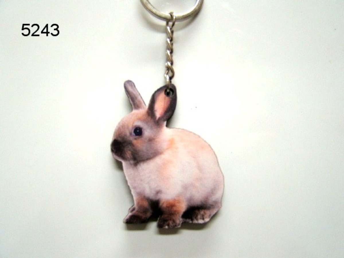Geharo Houten Sleutelhanger Konijn – 5 cm - met Afbeelding