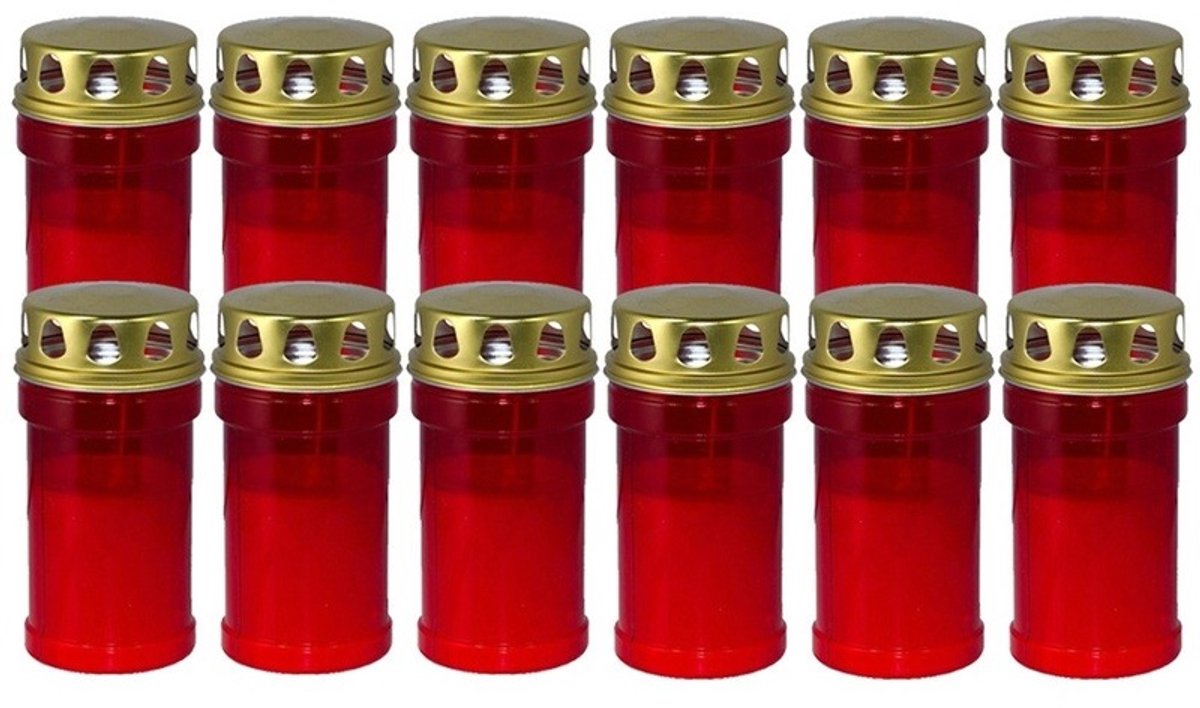 Trend Candles grafkaars - 12x - gedenklicht met deksel - rood - 7 x 14 cm - 2,5 dag - Gedenkkaars - Graflicht/herdenkingslicht