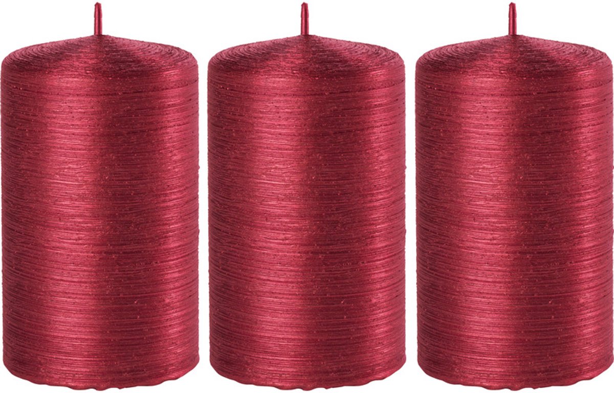 Enlightening Candles Cilinderkaars/stompkaars - 3x - rood - 6 x 10 cm - 25 branduren - sfeerkaarsen - kaarsen - Woondecoraties