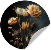 WallCircle® - Cercle mural 50x50 cm - Muurstickers Bouquet - Fleurs - Lumière - Noir - Cercle mural salon - Cercle mural chambre à coucher - Décoration de chambre autocollante - Accessoires de décoration murale