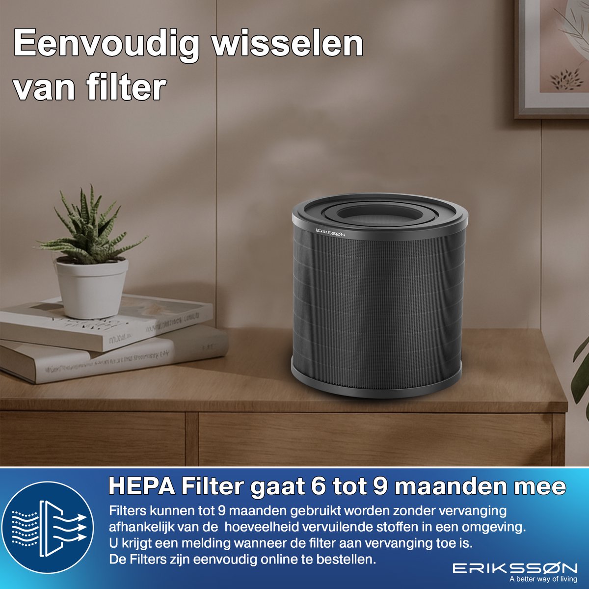 Erikssøn Luchtreiniger Air Purifier Elite - 2x HEPA-14 Filter - Wit - 240 m3/u - Vermindert Stof En Pollen - Met Hepa Filter - Met Ionisator — afbeelding 6