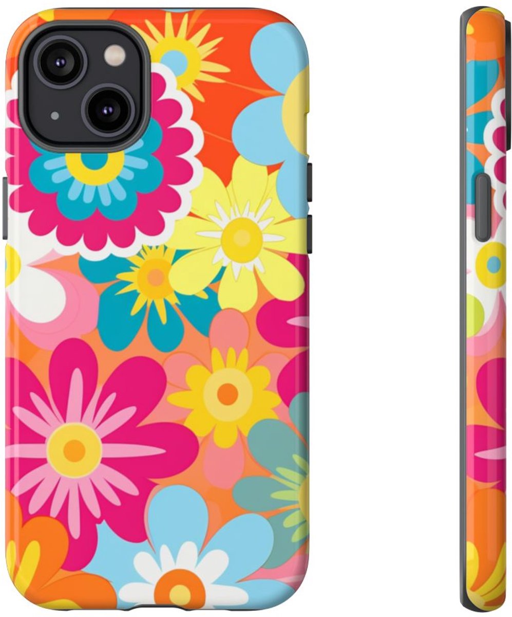 Kleurrijk Retro Bloemenpatroon – Telefoonhoesje Geschikt voor iPhone 14 Plus