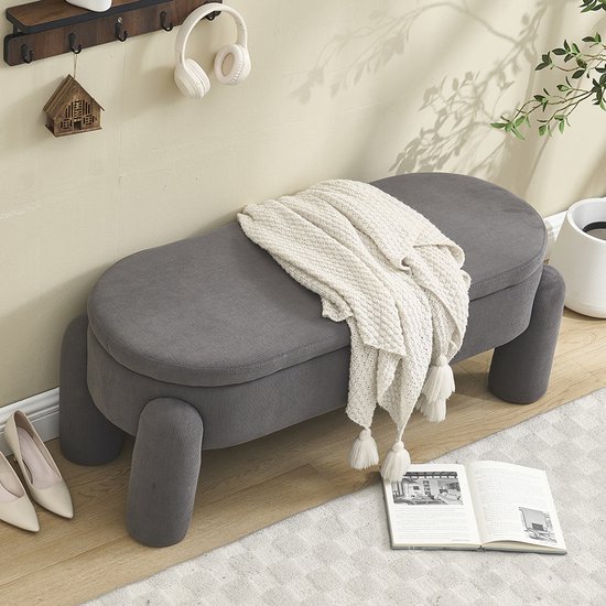 BLACKCOLORS Banc de rangement élégant et moderne pour chambre, armoire, couloir et salon avec espace de rangement, tissu chenille de haute qualité avec cadre en bois massif, banc antidérapant (couleur gris)