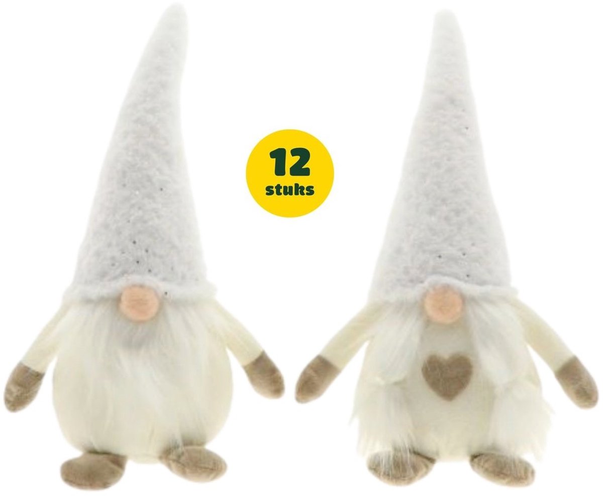 Decoratie kabouter pop kerst wit crème 39 cm assorti, doos 12 stuks
