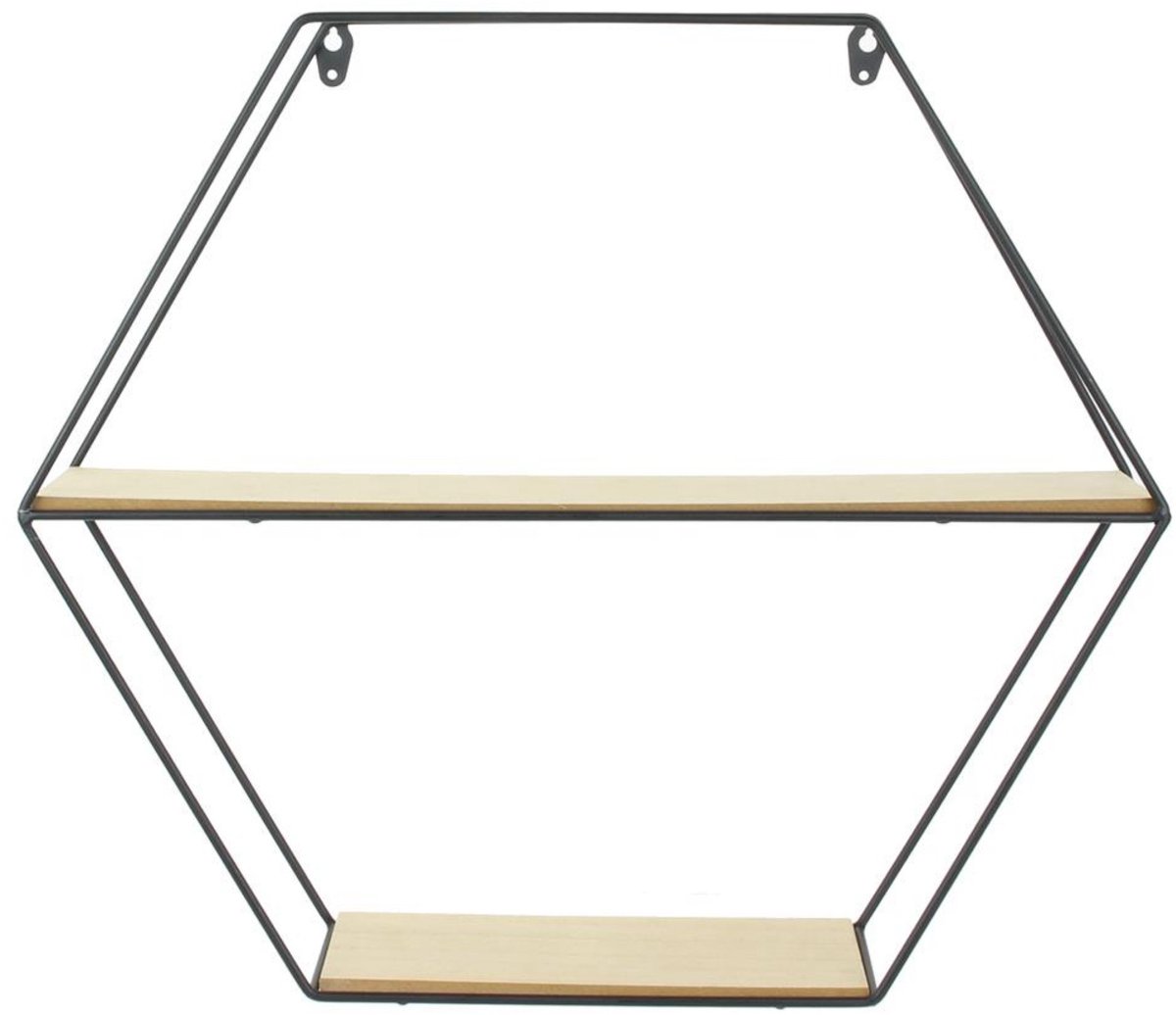 Wandplank - zeshoek - metaal/hout - 46 x 10 x 40 cm - 2 planken