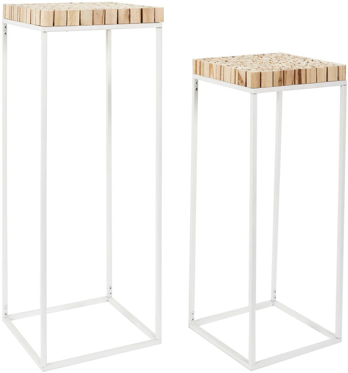 HOME DECO FACTORY Bijzettafel - 2x stuks - wit - hout/metaal - H90/H75 cm