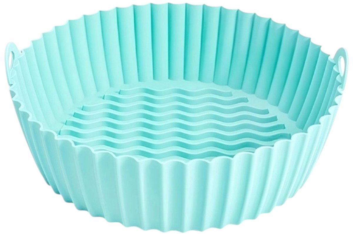 HipWare - Airfryer Siliconen mandje - Antiaanbaklaag - Vaatwasserbestendig - Rond - Cyaan