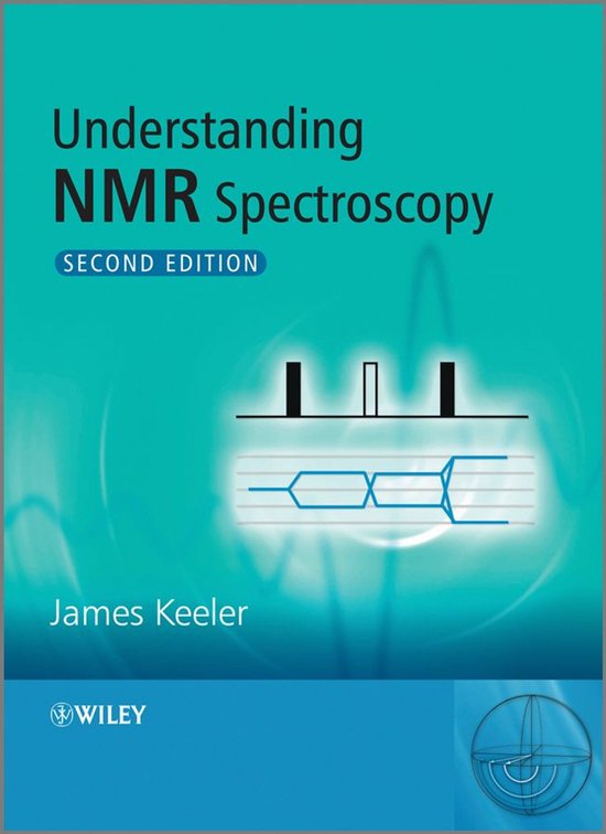 Boek 'Understanding NMR Spectroscopy', tweede editie, met een turquoise omslag en schematische weergave van spectra.