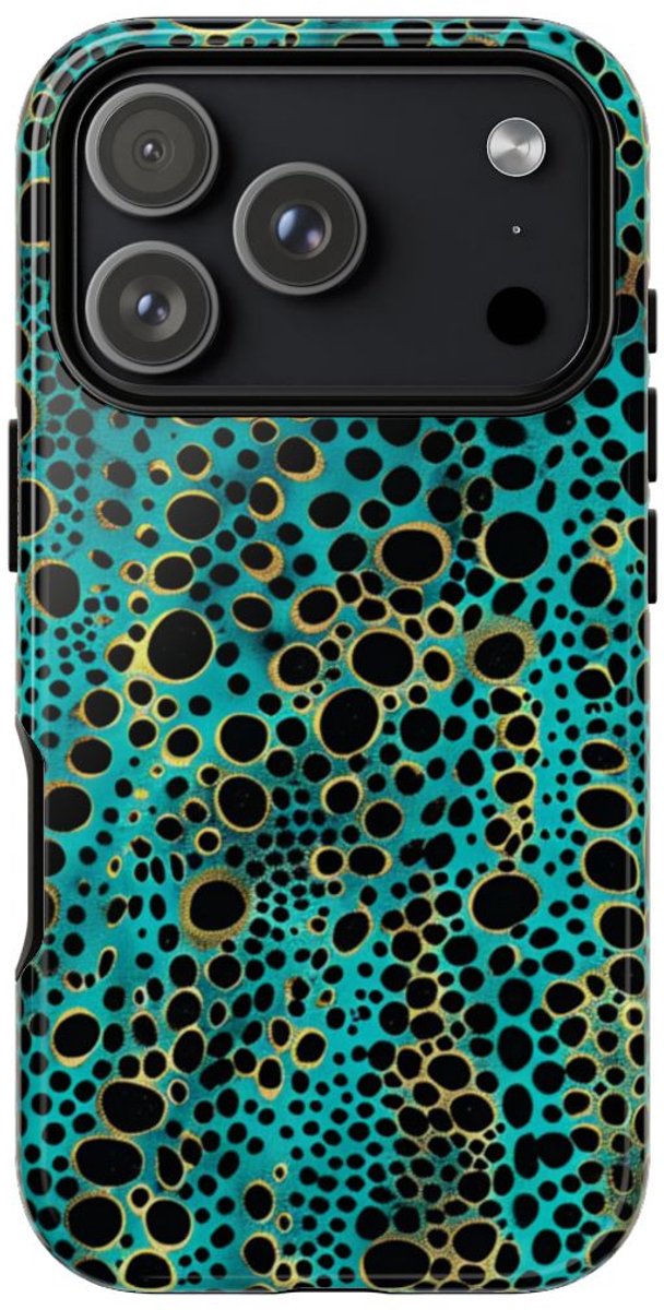 Turquoise en Zwart Abstract Stippenpatroon – Telefoonhoesje Geschikt voor iPhone 17 Pro