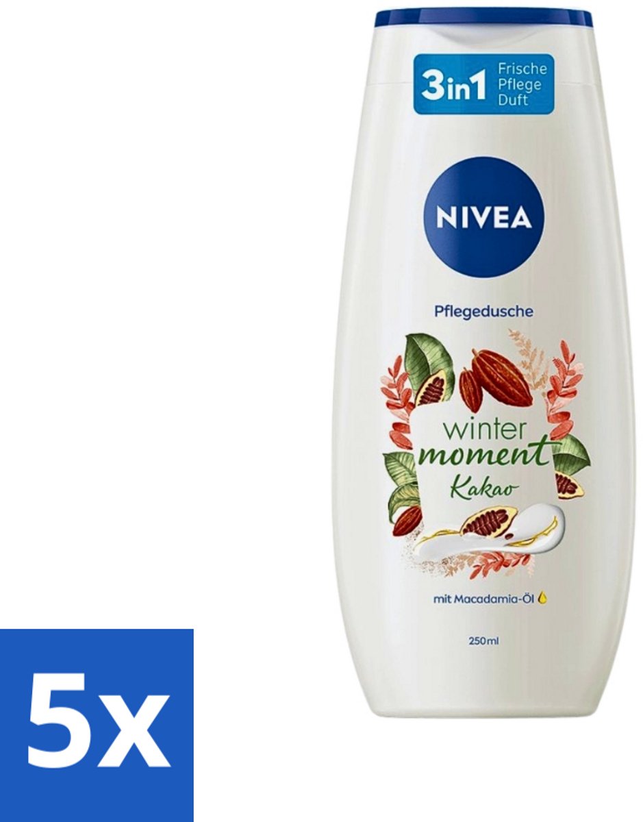 5 x Nivea - Douchegel - Winter Moment Cacao - 250 ml - Douchegel - Winter Moment - Cacao - Verzorgende Douchegel - Huid Verzorging