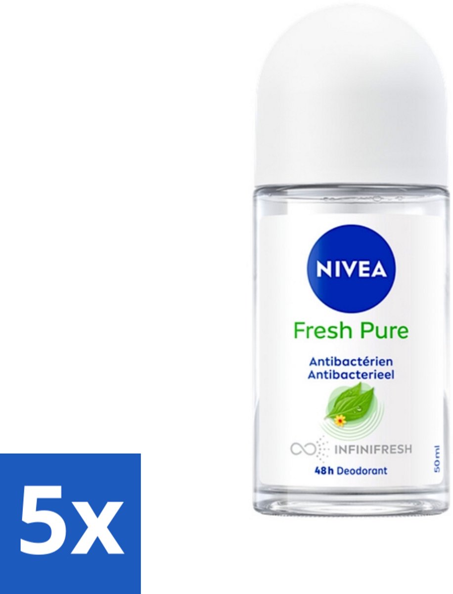5 x Nivea - Deodorant - Roller - Fresh Pure - 48 Uur Lang Werkend - 50 ml - NIVEA Fresh Pure Deodorant Roller - 48 Uur Bescherming - Aluminiumvrij - Parabenenvrij - Huidvriendelijk