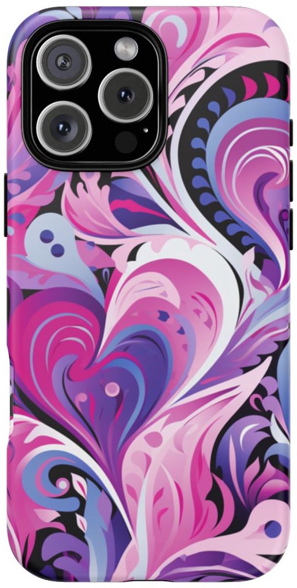 Roze en Paarse Hartjeswerveling – Telefoonhoesje Geschikt voor iPhone 16 Pro Max