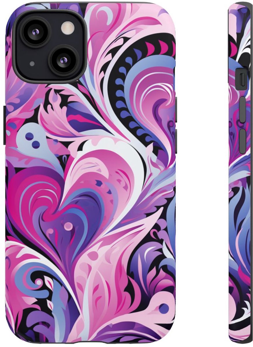 Roze en Paarse Hartjeswerveling – Telefoonhoesje Geschikt voor iPhone 13