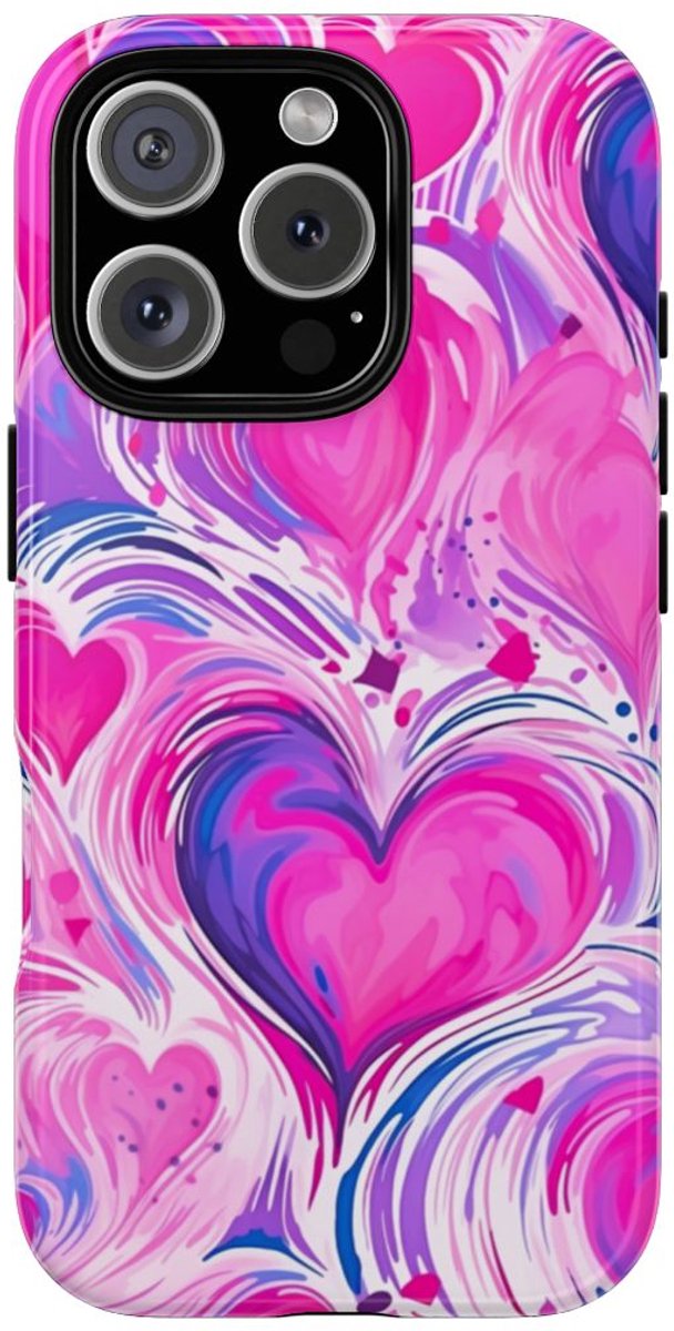 Roze en Paarse Hartjeswerveling – Telefoonhoesje Geschikt voor iPhone 16 Pro