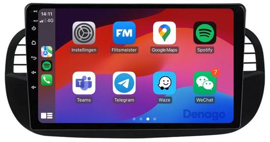 Autoradio CarPlay adapté à la Fiat 500 | 2007 à 2015 | Android 13 | Apple CarPlay et Android Auto sans fil | 2 Go + 32 Go | Processeur QuadCore | Denago DNG-A66 | Modèle 2025 | 2007 2008 2009 2010 2011 2012 2013 2014 2015 | Bluetooth et Wifi