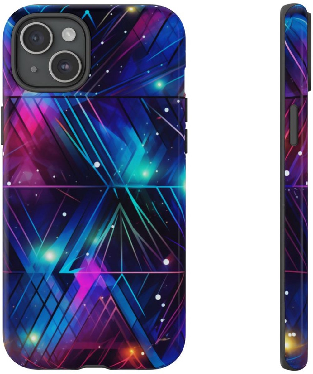Geometrisch Neon Aurora Abstract – Telefoonhoesje Geschikt voor iPhone 15 Plus