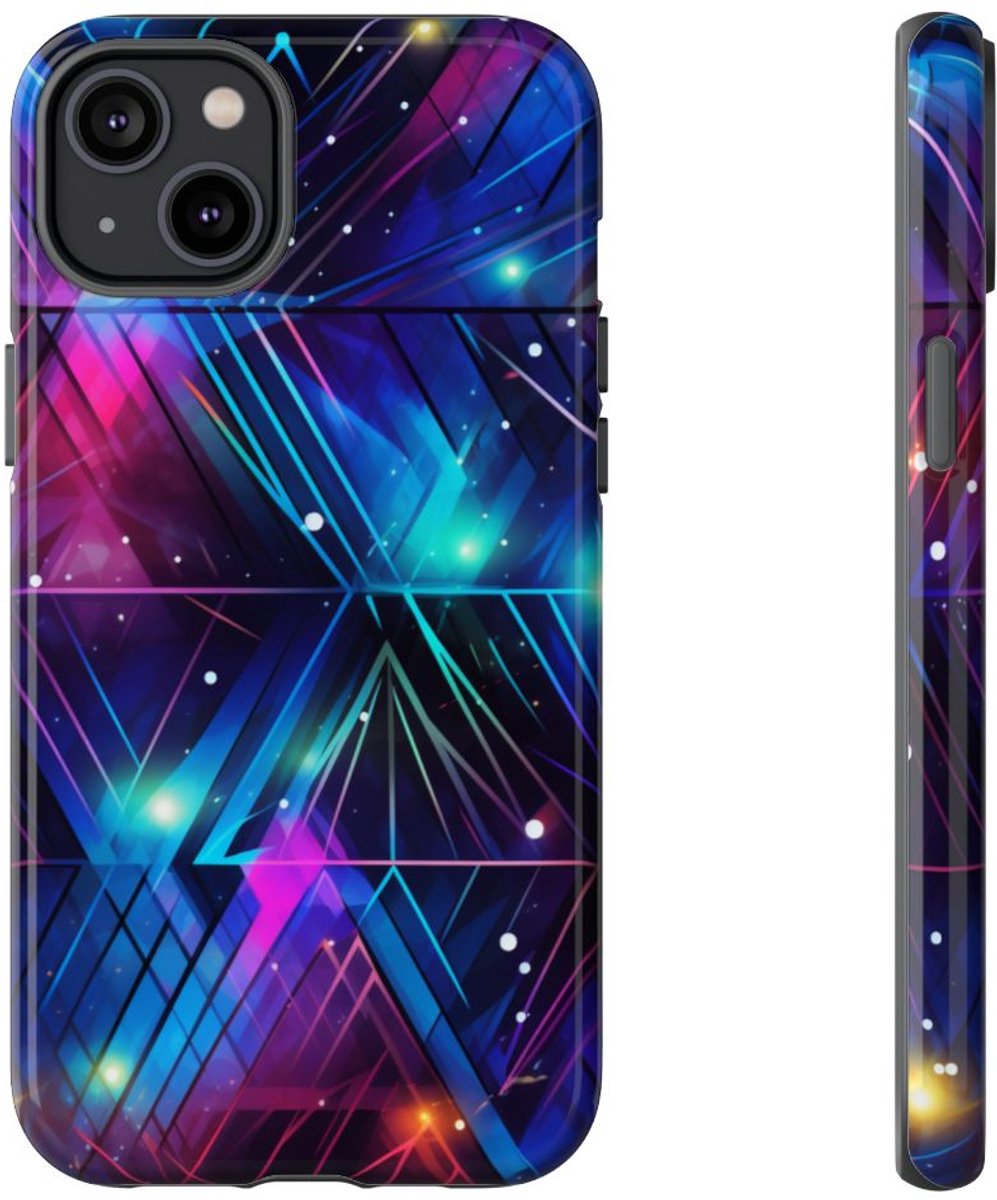 Geometrisch Neon Aurora Abstract – Telefoonhoesje Geschikt voor iPhone 14 Plus