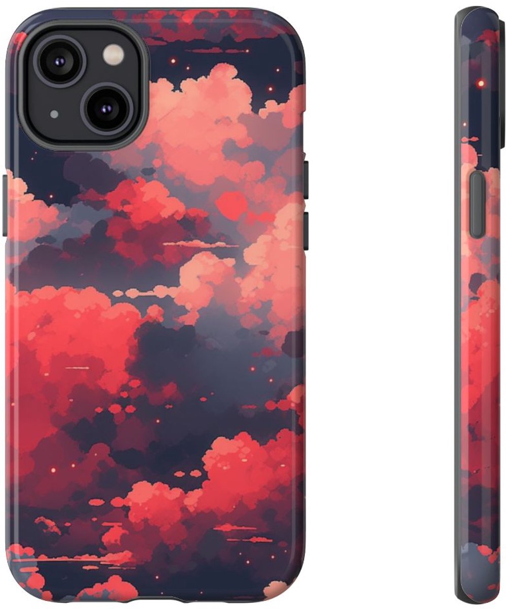 Abstracte Wolkenlucht in Rood en Roze – Telefoonhoesje Geschikt voor iPhone 14 Plus