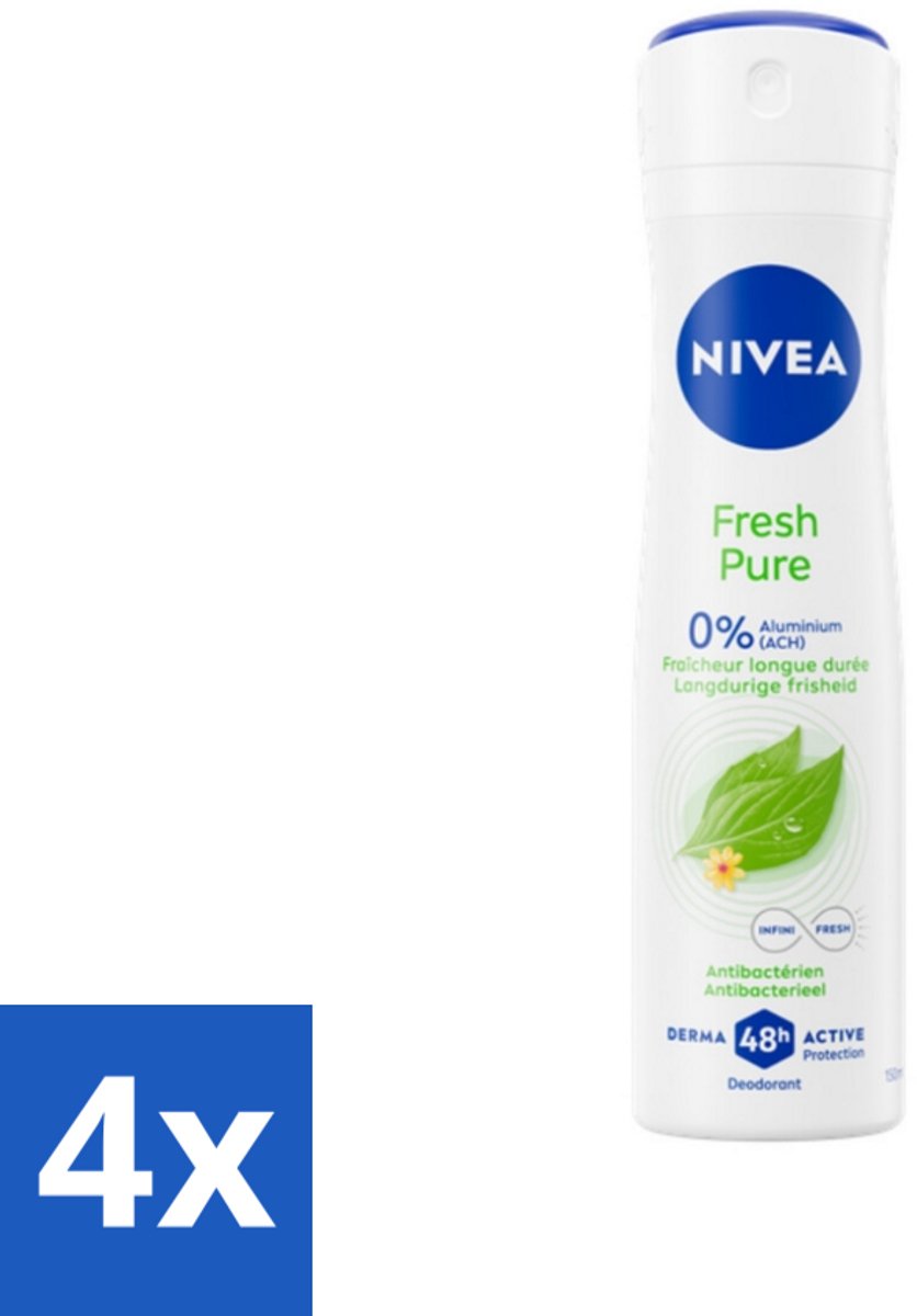 4 x Nivea - Deodorant - Spray - Fresh Pure - Langdurige Frisheid - 150 ml - 48 Uur Geurbescherming - Aluminiumvrij - Fris - Geur - Deodorant Spray