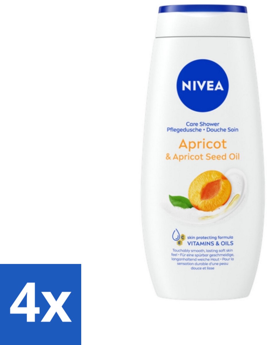 4 x Nivea - Douchegel - Soft Apricot - Huidbeschermend - 250 ml - Douchegel - Huidbeschermend - Abrikozenpitolie - Druivenpitolie - Vitamine C