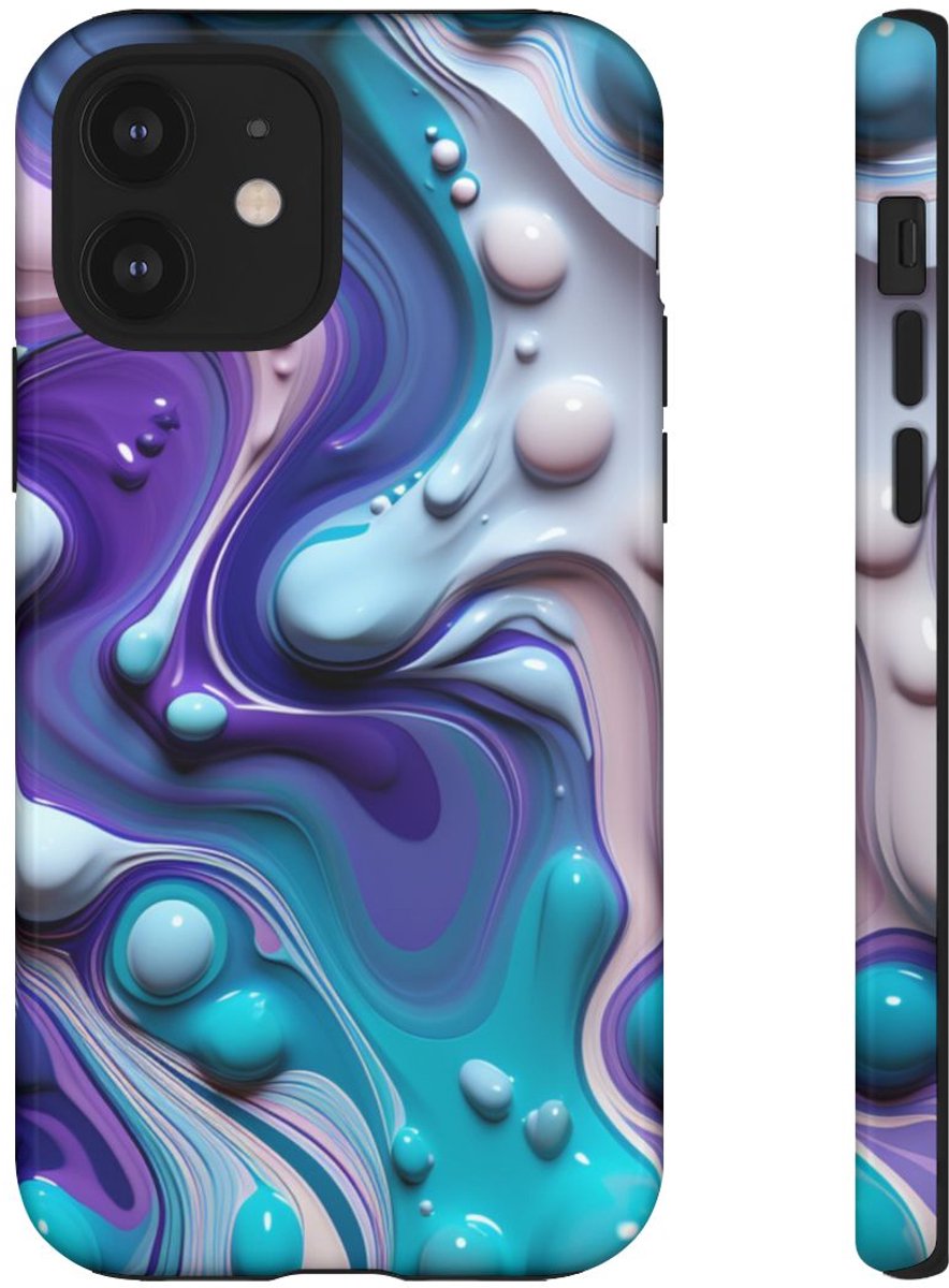 Paars-Blauw Abstract Vloeipatroon – Telefoonhoesje Geschikt voor iPhone 12