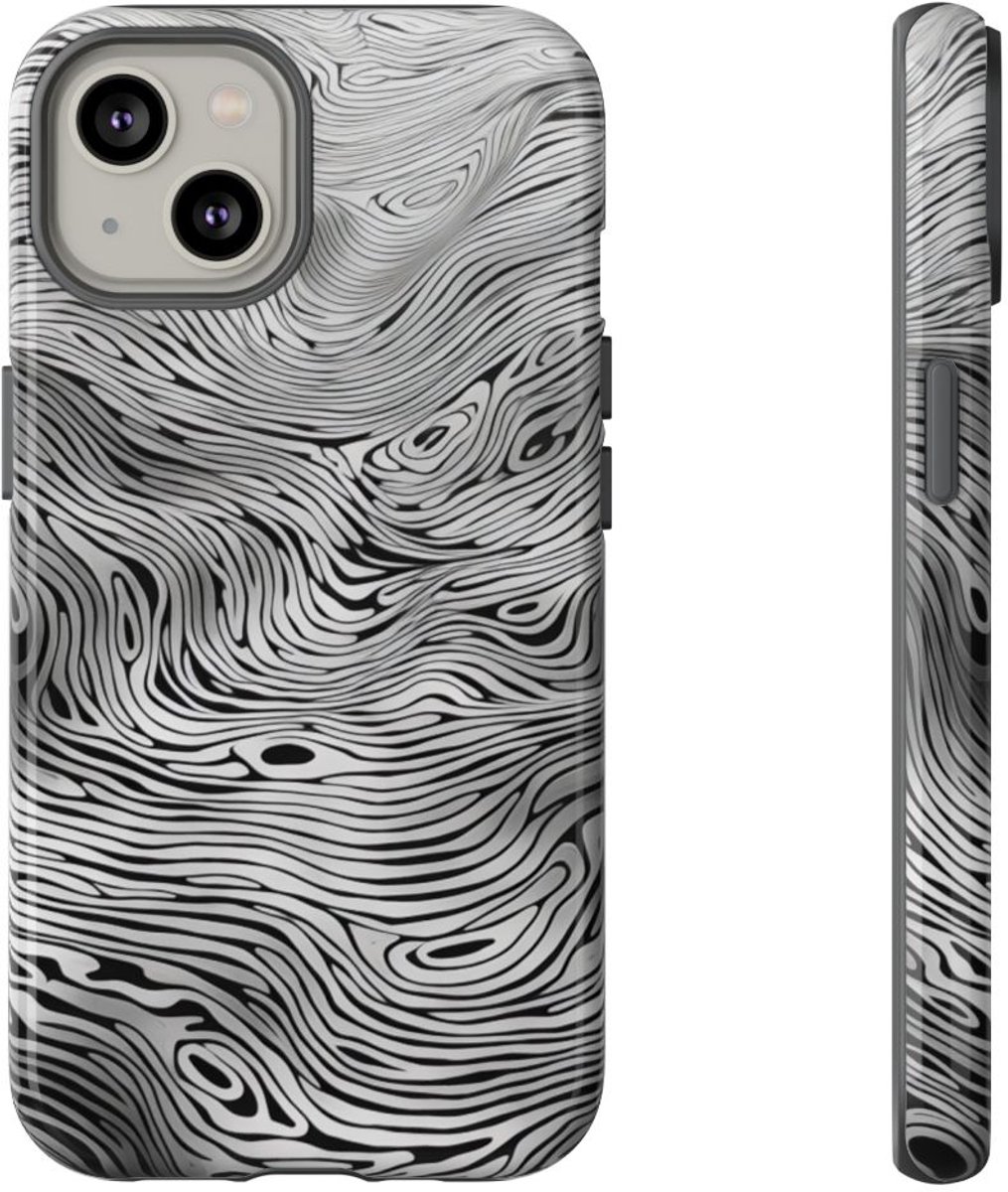 Zwart-Witte Abstracte Lijnenstructuur – Telefoonhoesje Geschikt voor iPhone 14