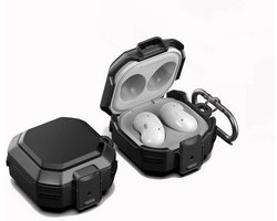 Set van twee, Geschikt voorSamsung Galaxy Buds Live / Buds2 / Buds Pro / Buds2 Pro oortelefoonhoesje, gemaakt van duurzaam TPU- en pc-materiaal, met karabijnhaak, krasbestendig, slagvast, veiligheidsslotontwerp - Zwart