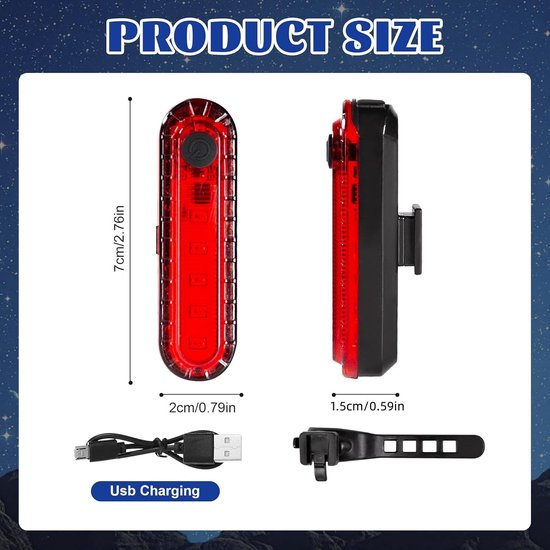 2 stuks fietsachterlichten - Veiligheidswaarschuwingslichten - Fietsachterlichten - USB oplaadbare achterlichten - Accessoires voor nachtelijk buitenrijden - Geschikt voor racefietsen, fietsen, kinderfietsen en mountainbikes (7,5*1,5 cm - Rood) — afbeelding 2