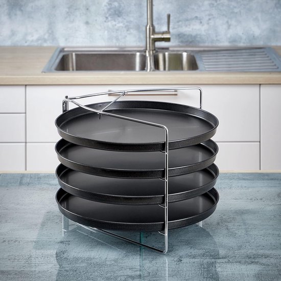 5-delige pizza bakset met vergrendelbare standaard en 4 pizzaplaten van 28 cm voor oven — afbeelding 2