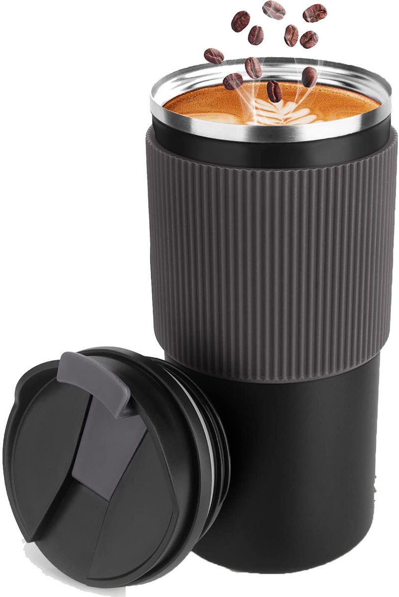 Thermobeker-Koffiebeker-Uitlaufsicher-Zwart