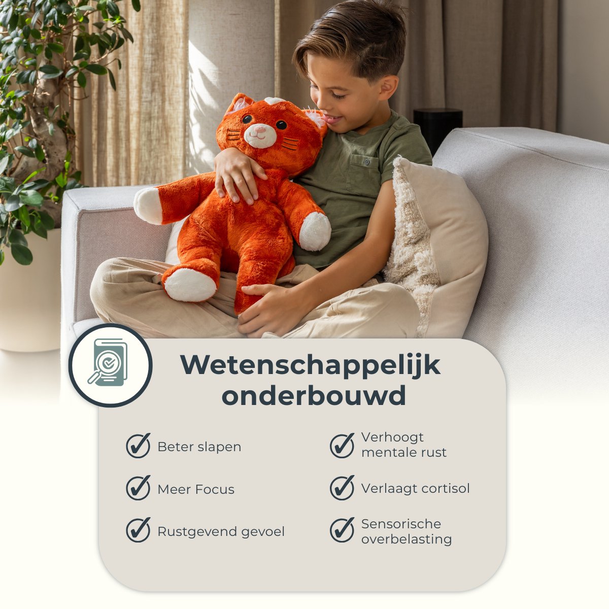 Verzwaringsknuffel Met Hartslag - Kiki de kat - 53cm / 2kg - Verzwaarde Knuffel - Weighted Stuffed Animal - Troostknuffel - Slaapknuffel - Zware Knuffel - Rustgevende Knuffel met Heartbeat - Troostknuffel - Plushie - Voor Kinderen en Volwassenen — afbeelding 4