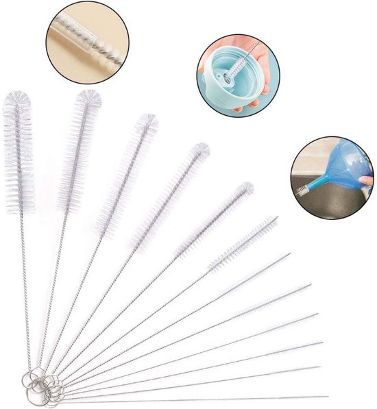 TOVBMUP Automatische koffiemachine kleine reinigingsborstel - 12-pack - Rietjesborstelset - Babyflesreinigingsborstel - Melkslangborstel - Theepotsproeier nylon slangborstelset - Dunne flessenborstel - Wit van Tovbmup — afbeelding 4