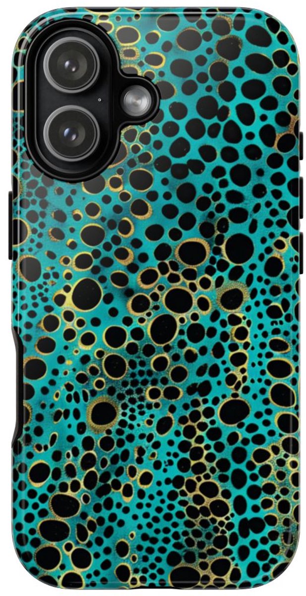 Turquoise en Zwart Abstract Stippenpatroon – Telefoonhoesje Geschikt voor iPhone 17