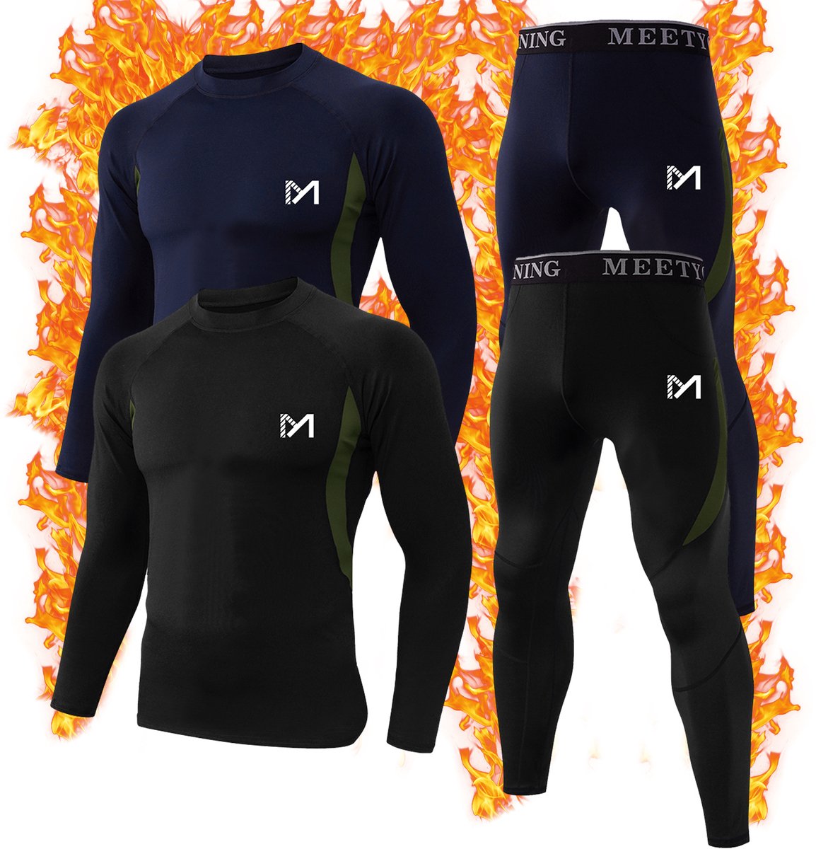MEETHOO 4 Stuks/2 Sets Thermo Ondergoed Set voor Heren – Thermokleding Set – Thermobroek + Thermoshirt – Wintersport kleding – onderkleding-Zwart/Blauw-XL MEETHOO 4 Stuks/2 Sets Thermo Ondergoed Set voor Heren – Thermokleding Set – Thermobroek + Thermoshirt – Wintersport kleding – onderkleding-Zwart/Blauw-XL